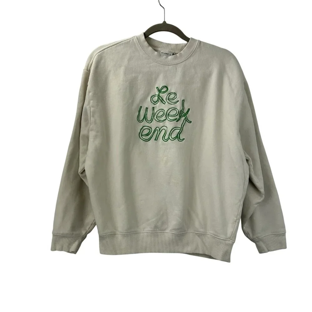 Clare V. Sweatshirt Pullover Women's M Cream Le Weekend Embroidered Crewneck - Picture 1 of 13